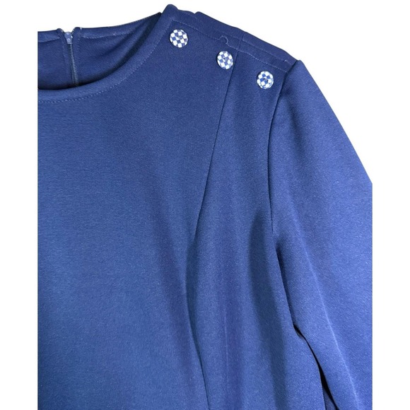 VINTAGE 1960s Bleeker Street Blue Dress Small Medium Retro Mod Gingham Buttons - Picture 4 of 7